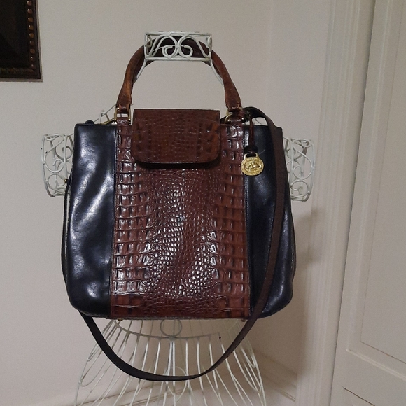 Brahmin Handbags - Brahmin Black and Brown Croc-Embossed Satchel